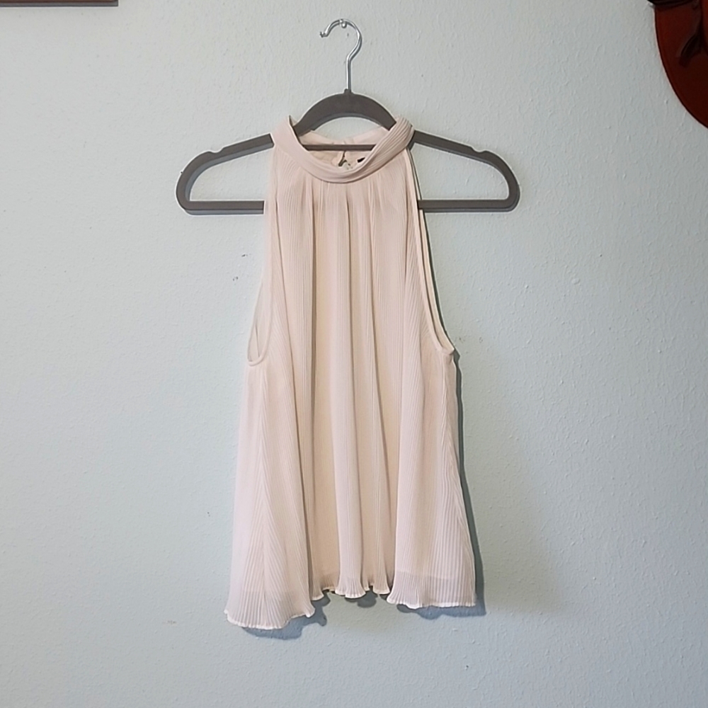 Ann Taylor Medium petite white blouse sleeveless high neckline